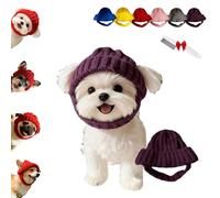 Red Knit Dog Beanie with Ear Flaps - Warm Winter Hat, Soft Knitted Hat Pet Cap, Pet Knitted Snoods with Ears Holes for Cold Weather Outdoor Walks & Photos, Indoor Outdoor Use (Purple)