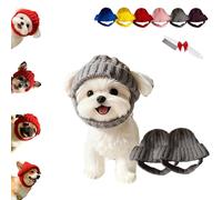 Red Knit Dog Beanie with Ear Flaps - Warm Winter Hat, Soft Knitted Hat Pet Cap, Pet Knitted Snoods with Ears Holes for Cold Weather Outdoor Walks & Photos, Indoor Outdoor Use (Grey-2PC)