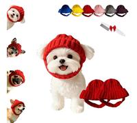 Red Knit Dog Beanie with Ear Flaps - Warm Winter Hat, Soft Knitted Hat Pet Cap, Pet Knitted Snoods with Ears Holes for Cold Weather Outdoor Walks & Photos, Indoor Outdoor Use (Red-2PC)