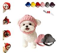 Red Knit Dog Beanie with Ear Flaps - Warm Winter Hat, Soft Knitted Hat Pet Cap, Pet Knitted Snoods with Ears Holes for Cold Weather Outdoor Walks & Photos, Indoor Outdoor Use (Grey+Pink)