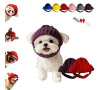 Red Knit Dog Beanie with Ear Flaps - Warm Winter Hat, Soft Knitted Hat Pet Cap, Pet Knitted Snoods with Ears Holes for Cold Weather Outdoor Walks & Photos, Indoor Outdoor Use (Red+Purple)