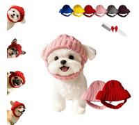 Red Knit Dog Beanie with Ear Flaps - Warm Winter Hat, Soft Knitted Hat Pet Cap, Pet Knitted Snoods with Ears Holes for Cold Weather Outdoor Walks & Photos, Indoor Outdoor Use (Red+Pink)