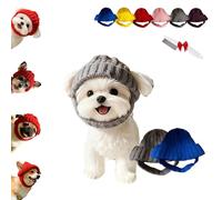 Red Knit Dog Beanie with Ear Flaps - Warm Winter Hat, Soft Knitted Hat Pet Cap, Pet Knitted Snoods with Ears Holes for Cold Weather Outdoor Walks & Photos, Indoor Outdoor Use (Blue+Grey)