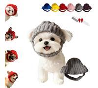 Red Knit Dog Beanie with Ear Flaps - Warm Winter Hat, Soft Knitted Hat Pet Cap, Pet Knitted Snoods with Ears Holes for Cold Weather Outdoor Walks & Photos, Indoor Outdoor Use (Grey)