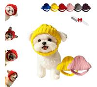 Red Knit Dog Beanie with Ear Flaps - Warm Winter Hat, Soft Knitted Hat Pet Cap, Pet Knitted Snoods with Ears Holes for Cold Weather Outdoor Walks & Photos, Indoor Outdoor Use (Yellow+Pink)