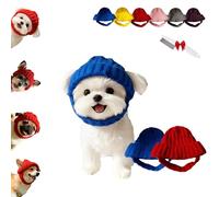 Red Knit Dog Beanie with Ear Flaps - Warm Winter Hat, Soft Knitted Hat Pet Cap, Pet Knitted Snoods with Ears Holes for Cold Weather Outdoor Walks & Photos, Indoor Outdoor Use (Blue+Red)