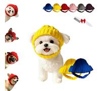 Red Knit Dog Beanie with Ear Flaps - Warm Winter Hat, Soft Knitted Hat Pet Cap, Pet Knitted Snoods with Ears Holes for Cold Weather Outdoor Walks & Photos, Indoor Outdoor Use (Blue+Yellow)