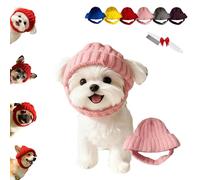 Red Knit Dog Beanie with Ear Flaps - Warm Winter Hat, Soft Knitted Hat Pet Cap, Pet Knitted Snoods with Ears Holes for Cold Weather Outdoor Walks & Photos, Indoor Outdoor Use (Pink)