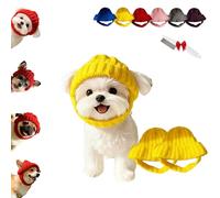Red Knit Dog Beanie with Ear Flaps - Warm Winter Hat, Soft Knitted Hat Pet Cap, Pet Knitted Snoods with Ears Holes for Cold Weather Outdoor Walks & Photos, Indoor Outdoor Use (Yellow-2PC)