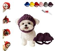 Red Knit Dog Beanie with Ear Flaps - Warm Winter Hat, Soft Knitted Hat Pet Cap, Pet Knitted Snoods with Ears Holes for Cold Weather Outdoor Walks & Photos, Indoor Outdoor Use (Purple-2PC)