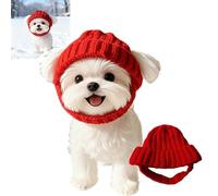 Red Knit Dog Beanie with Ear Flaps - Warm Winter Hat, Stretchy Knit Soft Ear Flaps Beanie, Cute Puppy Ear Warmer Neck Scarf, Cold Weather Dog Hat for Daily Wear & Party Gift (Red)