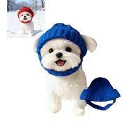Red Knit Dog Beanie with Ear Flaps - Warm Winter Hat, Stretchy Knit Soft Ear Flaps Beanie, Cute Puppy Ear Warmer Neck Scarf, Cold Weather Dog Hat for Daily Wear & Party Gift (Blue)