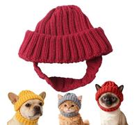 Red Knit Dog Beanie with Ear Flaps - Warm Winter Hat, Stretchy Knit Soft Ear Flaps Beanie, Dog New Year Knitted Hat, for Small & Medium Dogs & Cats Cold Weather Outdoor (Dark Red)
