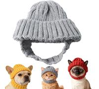 Red Knit Dog Beanie with Ear Flaps - Warm Winter Hat, Stretchy Knit Soft Ear Flaps Beanie, Dog New Year Knitted Hat, for Small & Medium Dogs & Cats Cold Weather Outdoor (Gray)