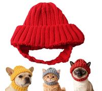 Red Knit Dog Beanie with Ear Flaps - Warm Winter Hat, Stretchy Knit Soft Ear Flaps Beanie, Dog New Year Knitted Hat, for Small & Medium Dogs & Cats Cold Weather Outdoor (Red)