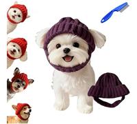 Red Knit Dog Beanie with Ear Flaps - Warm Winter Hat with Ear Holes, Soft Knitted Hat Cap for Dogs - Turn Your Pup into The Season’s Cute Star (Purple)