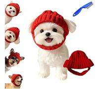 Red Knit Dog Beanie with Ear Flaps - Warm Winter Hat with Ear Holes, Soft Knitted Hat Cap for Dogs - Turn Your Pup into The Season’s Cute Star (Red)