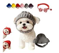 Red Knit Dog Beanie with Ear Flaps, Warm Winter Pet Hat for Small Dogs and Cats, Cozy Stretchy Pet Knit Hat and Flexible Fit, Funny Warm Knitting Wool Hats with Ear Holes (Gray)