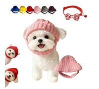 Red Knit Dog Beanie with Ear Flaps, Warm Winter Pet Hat for Small Dogs and Cats, Cozy Stretchy Pet Knit Hat and Flexible Fit, Funny Warm Knitting Wool Hats with Ear Holes (Pink)