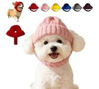Red Knit Dog Beanie with Ear Flaps, Washable Soft Stretchy Puppy Crocheted Cap, Warm Cozy Winter Headband Pets Hat, for Indoor Outdoor Cold Weather Use