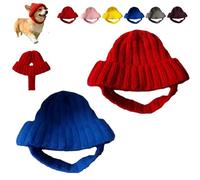 Red Knit Dog Beanie with Ear Flaps, Washable Soft Stretchy Puppy Crocheted Cap, Warm Cozy Winter Headband Pets Hat, for Indoor Outdoor Cold Weather Use