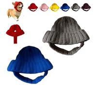 Red Knit Dog Beanie with Ear Flaps, Washable Soft Stretchy Puppy Crocheted Cap, Warm Cozy Winter Headband Pets Hat, for Indoor Outdoor Cold Weather Use