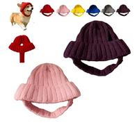 Red Knit Dog Beanie with Ear Flaps, Washable Soft Stretchy Puppy Crocheted Cap, Warm Cozy Winter Headband Pets Hat, for Indoor Outdoor Cold Weather Use