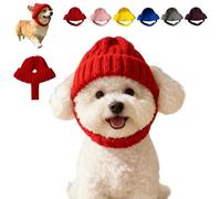 Red Knit Dog Beanie with Ear Flaps, Washable Soft Stretchy Puppy Crocheted Cap, Warm Cozy Winter Headband Pets Hat, for Indoor Outdoor Cold Weather Use