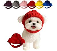 Red Knit Dog Beanie with Ear Flaps,Winter Warm Knitted Pet Hat,Cute Pet Snood Warmer Hats with Ears Holes,Christmas Stretchy Ear Cover Cap for Dogs,Soft Puppy Neck Scarf Decoration Cloth (Red)