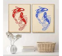 Red Koi Fish Japanese Canvas Poster Fashion Blue Lucky Koi Fish Wall Art Prints for Modern Living Room Home Decor(30x45cm/2Pcs Frameless)
