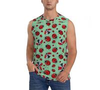 Red Ladybugs On A Blue Background - Camiseta sin mangas para hombre, camiseta sin mangas, ajuste holgado, para culturismo, correr, ropa deportiva, Negro, L-4XL