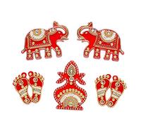Red Laxmi Charan Paduka Feet Pagla with Kalash and Elephant Acrylic Rangoli Floor Decorations Item for Indian Puja Festival New Year Decorations Entrance Door Home Temple Decor Gift Gifts