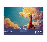 Red Lighthouse Stands Tall on The Coast 1000 Pcs Papel Ecológico Rompecabezas Red Lighthouse Imposible, Difícil Juego Familiar Puzzle para Niños Pequeños 38x26cm/1000pcs