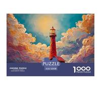 Red Lighthouse Stands Tall on The Coast 1000 Pcs Papel Ecológico Rompecabezas Red Lighthouse Liberador De Estrés Juego Creativo Puzzle Juego De Desafío Difícil 52x38cm/1000pcs