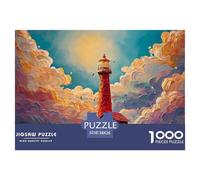Red Lighthouse Stands Tall on The Coast 1000 Piezas Cartón Rompecabezas Red Lighthouse Imágenes Vibrantes Juego Familiar Puzzle para Niños Pequeños 38x26cm/1000pcs