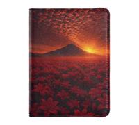 Red Lily Sunset Landscape - Funda de cuero para pasaporte, cartera oculta para pasaporte, organizador de viaje para hombre