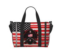Red Line - Bolsa de viaje con estampado de la bandera de Estados Unidos, bolsa de lona de entrenamiento, bolsa de hombro para noche, bolsa de fin de semana para mujeres y hombres, Negro -, Talla única