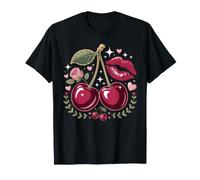 Red Lips and Cherries Cherry Lover Fruit Retro Camiseta