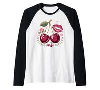 Red Lips and Cherries Cherry Lover Fruit Retro Camiseta Manga Raglan