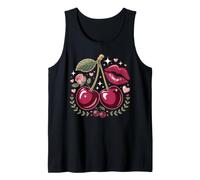 Red Lips and Cherries Cherry Lover Fruit Retro Camiseta sin Mangas