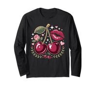 Red Lips and Cherries Cherry Lover Fruit Retro Manga Larga
