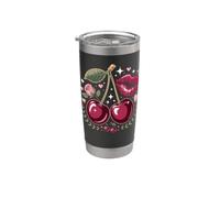 Red Lips and Cherries Cherry Lover Fruit Retro Vaso térmico de acero inoxidable de doble pared