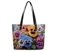 Red Lips Kiss - Bolso de mano de cuero para mujer, con asa superior, bolso de mano casual, bolsa de trabajo, bolsa de hombro de viaje, Flores de pensamiento, 29*34*14cm, Flores de pensamiento