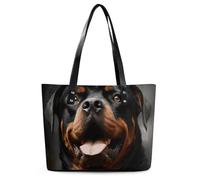 Red Lips Kiss - Bolso de mano de cuero para mujer, con asa superior, bolso de mano casual, bolsa de trabajo, bolsa de hombro de viaje, arte fresco del perro rottweiler, 29*34*14cm, Cool Rottweiler Dog