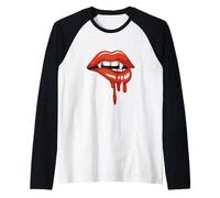 Red Lips Vampiro Colmillos Dientes Mordedura Drácula Halloween Camiseta Manga Raglan