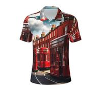 Red London Street Print - Polo versátil, transpirable, cómodo, de manga corta, informal, ropa de verano, Negro -, Large