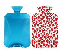 Red Love Heart Botella de agua caliente para el día de San Valentín con funda esponjosa, bolsa de agua caliente de gran capacidad de 2 litros, bolsa de agua roja para noches acogedoras, alivio del