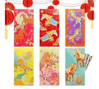 Red Money Envelopes - 6 Pieces Horse Theme Coin Packet, 2026 Paper-cutting Patterns Lunar New Year Red Envelopes For Boys Girls Adults Friends Birthday Celebration Winter Festival
