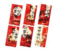 Red Money Envelopes - Holiday Pocket Party Favor for Celebration | 6 Pieces Year of the Horse Money Packets 2026 with Elegant Design, Birthday Wedding Spring Festival Family