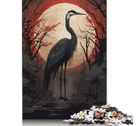 Red Moon and Black Stork Rompecabezas Imposible,desafío for Adults Juego Educativo 1000 Piezas Obra De Arte De Juego De para Adultos Y Niños Mayores De 12 Años 1000pcs (75x50cm)